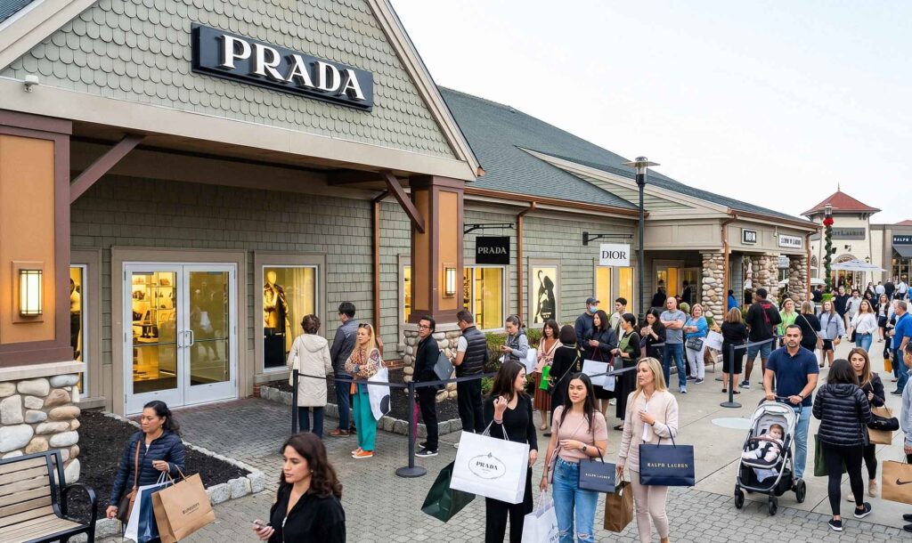 Prada outlet at Woodbury Common — up to 50% off retail on nylon bags, leather goods and shoes